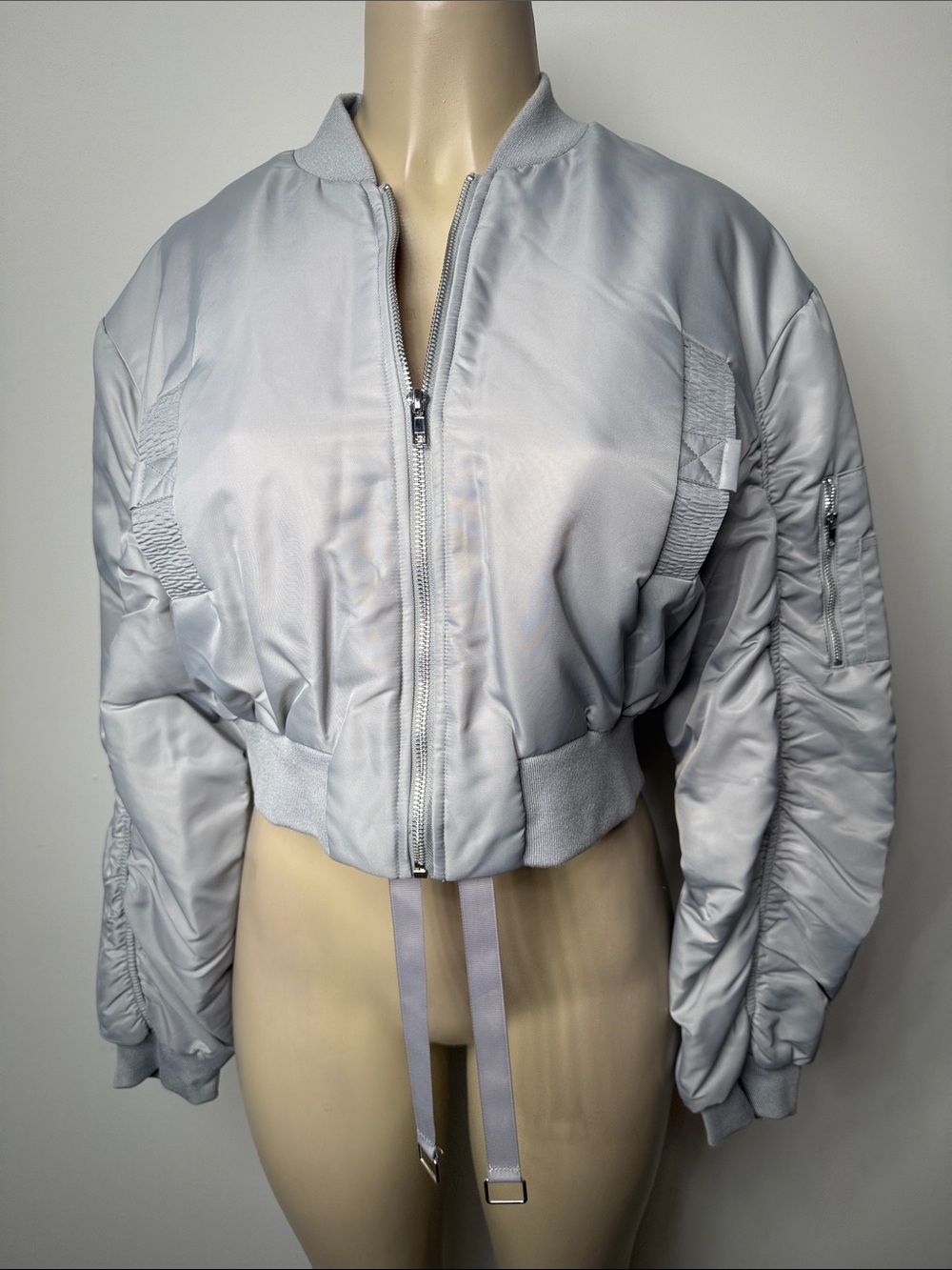 Cropped Bomber Jacket in Pale Gray - Women's